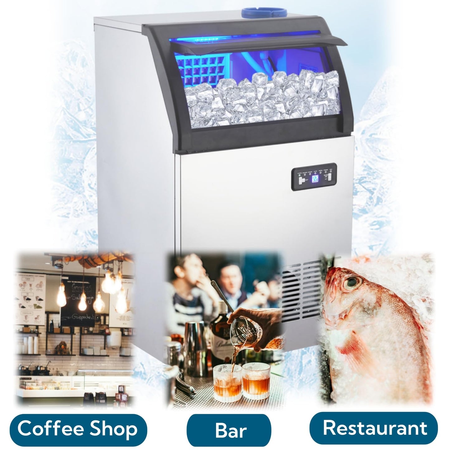 GAOMON Commercial Ice Maker 100 Lbs/24H, Stainless Steel Freestanding Under Counter Ice Machine with 33 Lbs Ice Storage, 2 Water Inlet Modes, for Bar Home Office Restaurant RV