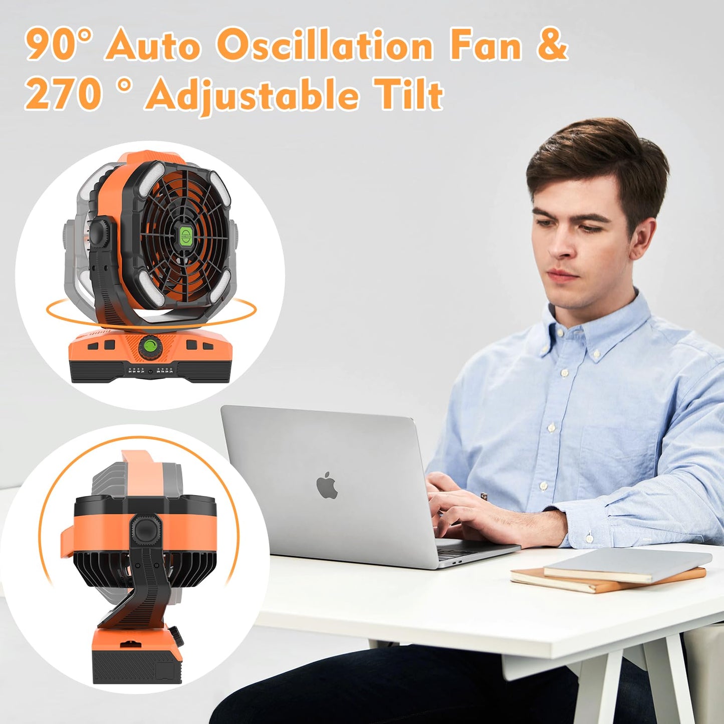 Runtop Oscillation Camping Fan With Led Lantern, 20000Mah Rechargeable Battery Operated Outdoor Tent Fan W/Hanging Hook, Remote