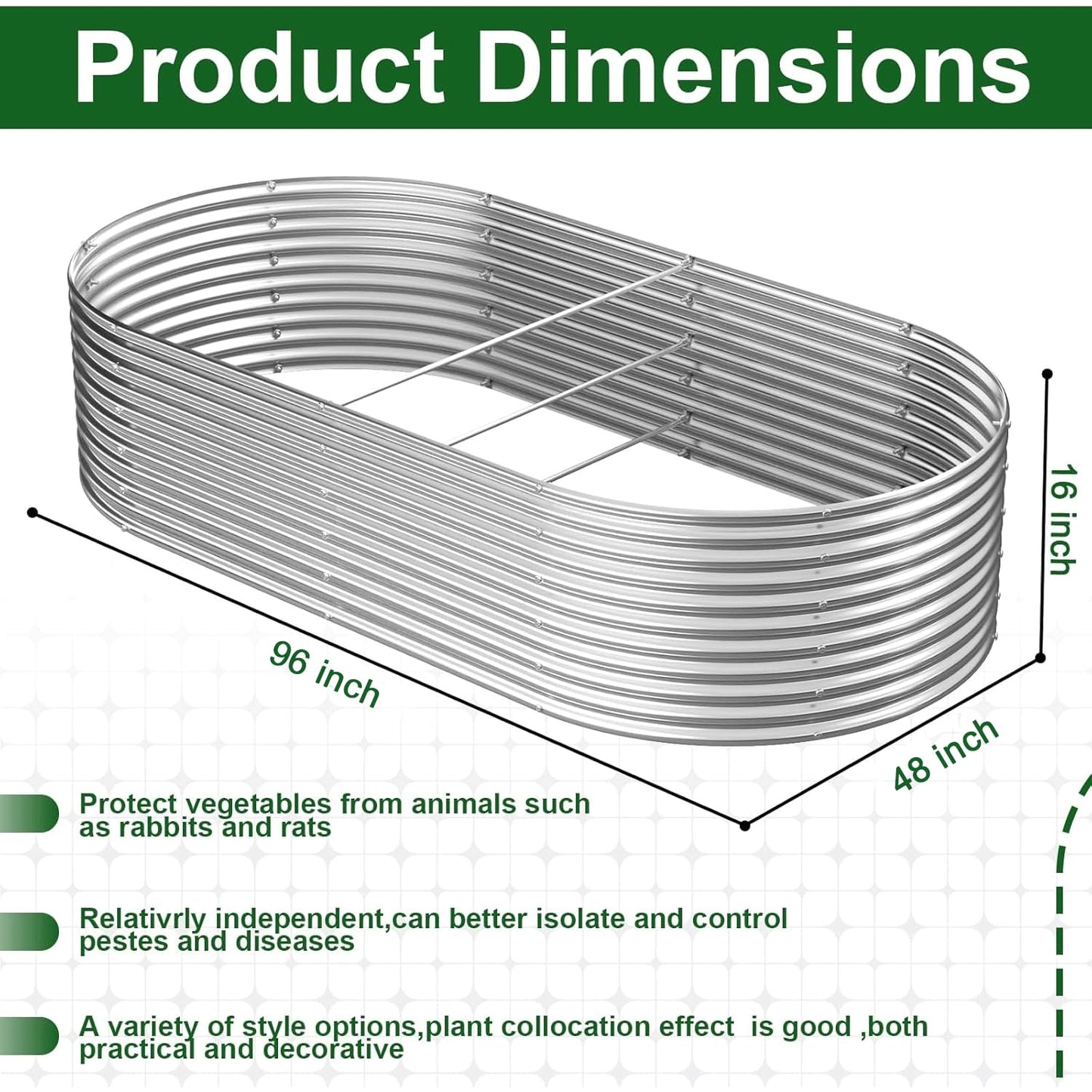BOYVEN 2 Pack Tall 8x4FT Corrugated Galvanized Steel Raised Garden Bed Outdoor, Oval Raised Beds for Gardening, Metal Above Ground Garden Bed for Vegetables and Flowers