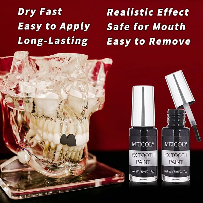 MEICOLY Black Tooth Paint,Black Out Tooth,Tooth Blackout,Rotten Decayed Cruddy Missing Teeth Makeup,Professional Cosplay Teeth,Temporary Teeth Paint for Halloween SFX Special Effects Makeup,Dry Fast