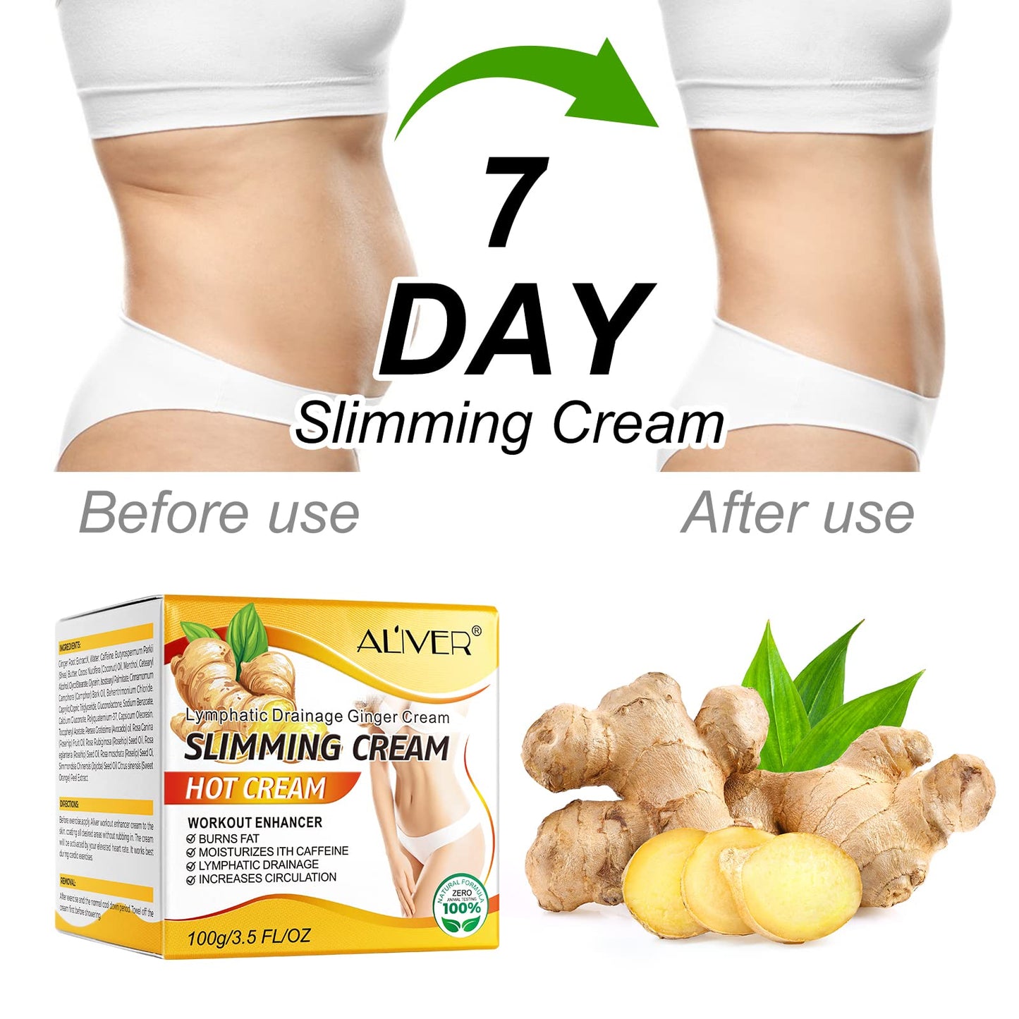 Ginger Slimming Cream - Hot Fat Burning Weight Loss Full Body Anti-Cellulite Cream for Belly, Perfect for Cellulite, Soothing, R