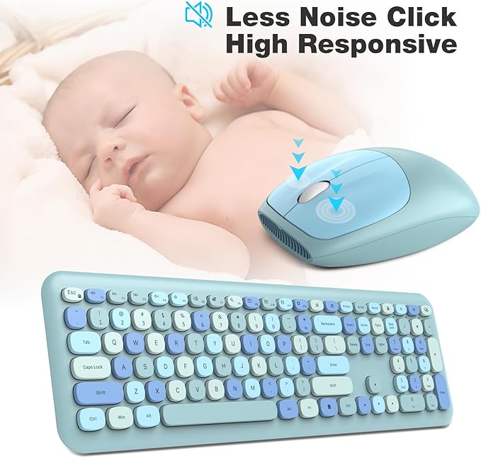 MOFII Wireless Keyboard and Mouse Combo, 2.4G Slim Full-Sized Ergonomic Keyboard Mouse for PC Desktop Laptops Windows (Blue Colorful)