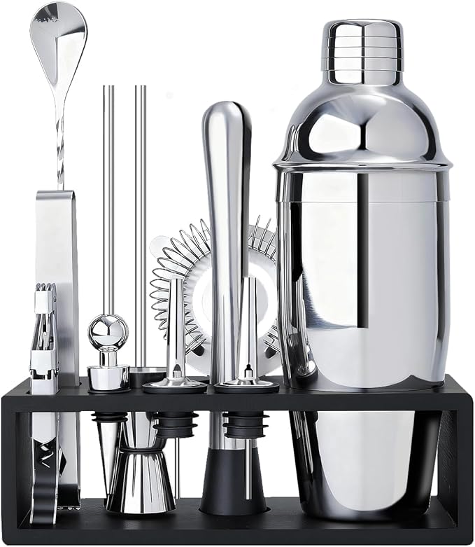 TNGO Cocktail Shaker Set - Mixology Bartender Kit with Sleek Stand - Premium Bar Tool Set All Bar Accessories Includes Mar...