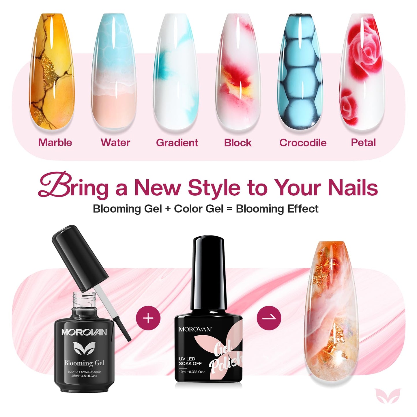 Morovan Blooming Gel Nail Polish: 15ml Clear Blooming Gel Polish Soak off UV/Led for Nails Art Design Spreading Effect Marble Wa