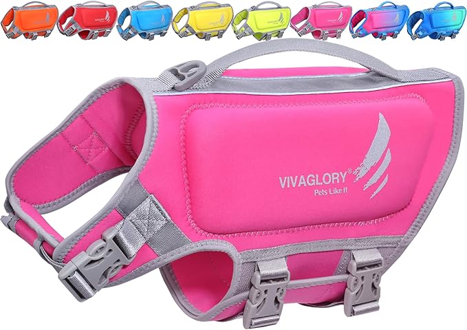 VIVAGLORY High Buoyancy Dog Life Vest, Swimming Vest with Handle, Dog Life Jacket for Swimming & Boating, Buoyancy for Pup...