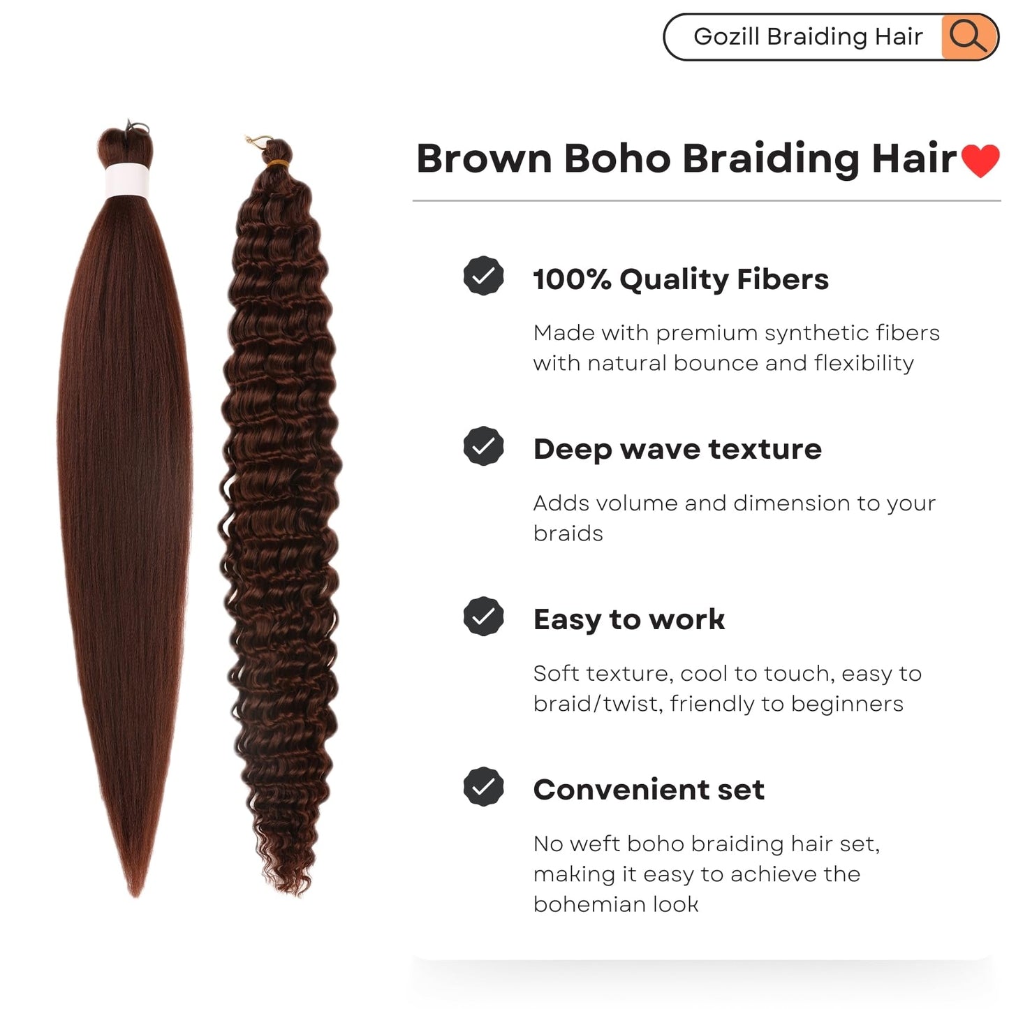 Synthetic Boho Braiding Hair Brown Knotless Braiding Hair Pre Stretched for Boho Braids(6 Packs)