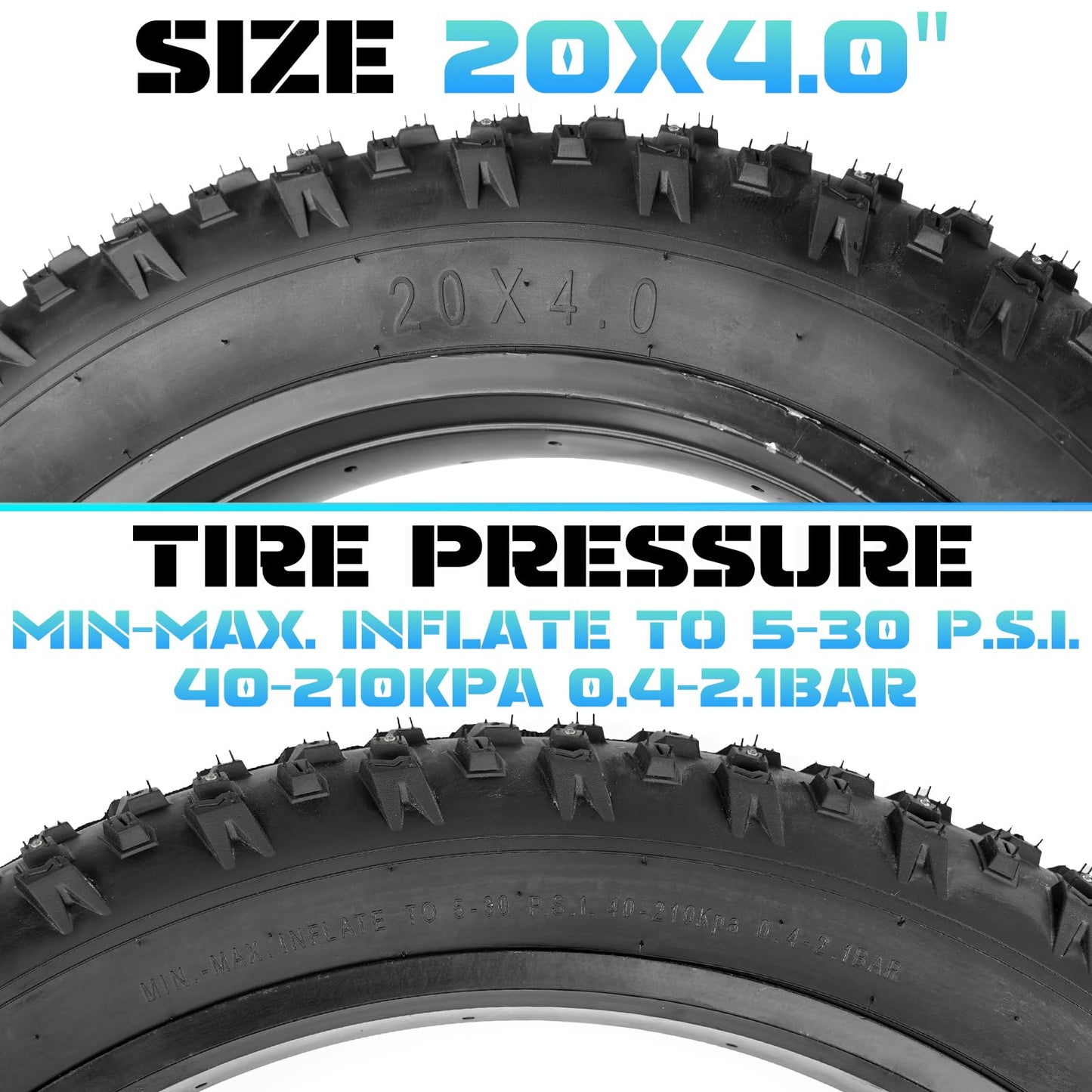MAKELEN 20x4.0/26x4.0 Studded Snow Bike Tires - Deep Tread Winter Tire with Steel Spikes for Snow and Sand Terrains - Anti-Slip Bicycle Tires for Off-Road Cycling (Black(2 Tires&2Tubes), 20x4)