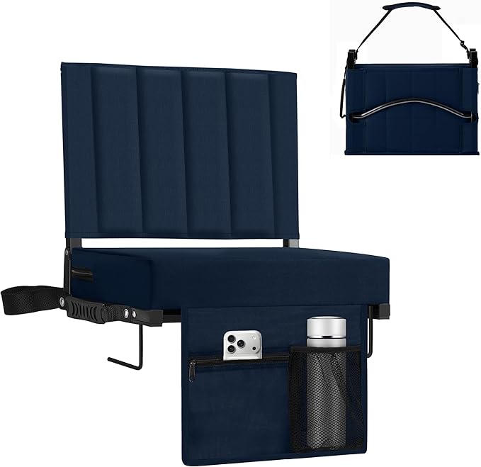 Halituny Stadium Seat for Bleachers with Back Support, Portable Bleacher Seat with Wide Comfy Padded Cushion, Metal Hook, Folding Stadium Chair with Shoulder Strap, Carry Handle, Cup Holder