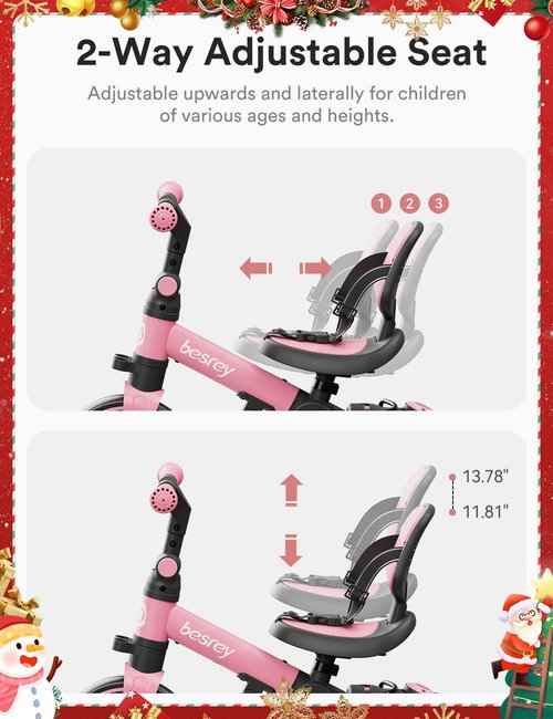 besrey 4 in 1 Toddler Bike, Toddler Tricycle for 1-3 Year Old, Trike with Push Handle, Backrest and Safety Belt, Birthday Gifts and Toys for Boys and Girls, Balance Bike