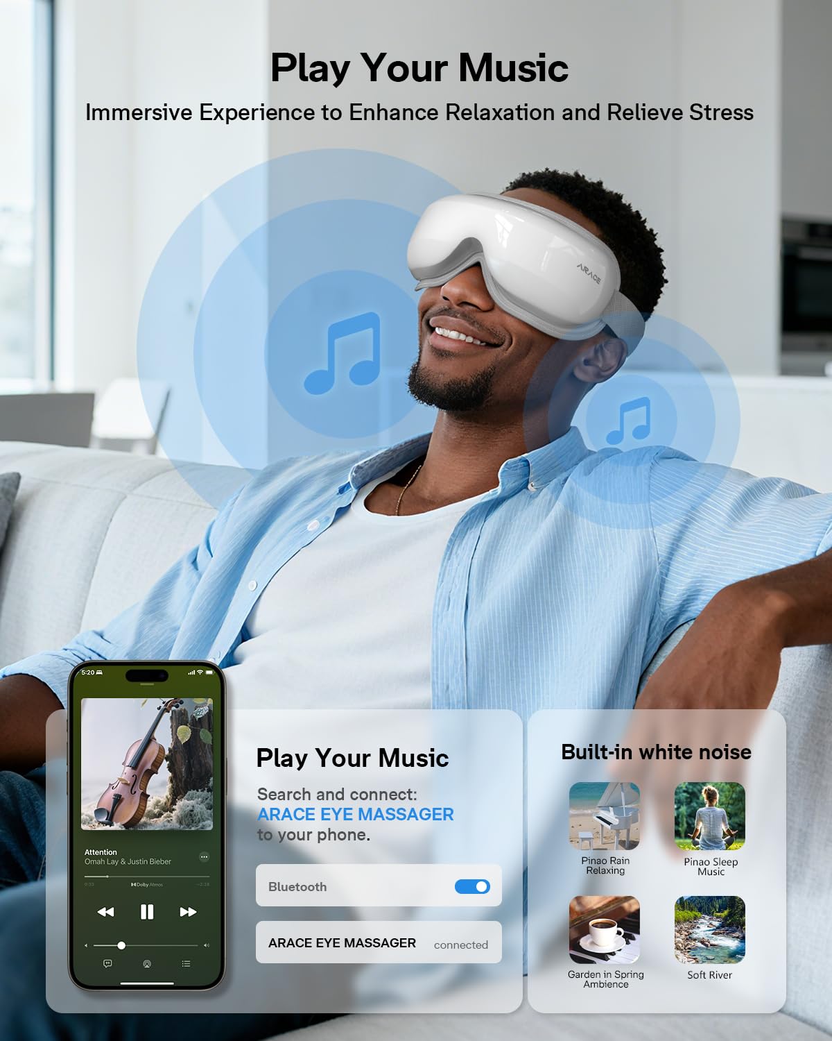 Eye Massager, Heated Eye Mask for Migraines/Strain/Dry Eyes Relief, Smart Sleep Mask with Heat & Bluetooth Music, Christmas Gift, Birthday Gifts for Mom Dad Women Men