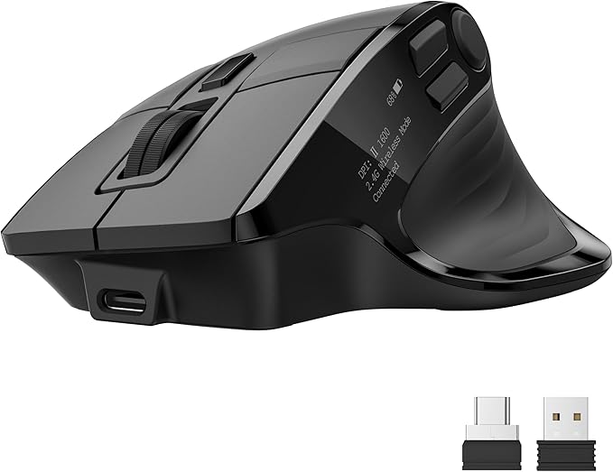 acer Wireless Mouse for Laptop, Bluetooth Computer Mouse for 4 Devices(2.4Ghz+BT 5.2+Wired), OLED Screen Ergonomic Recharg...
