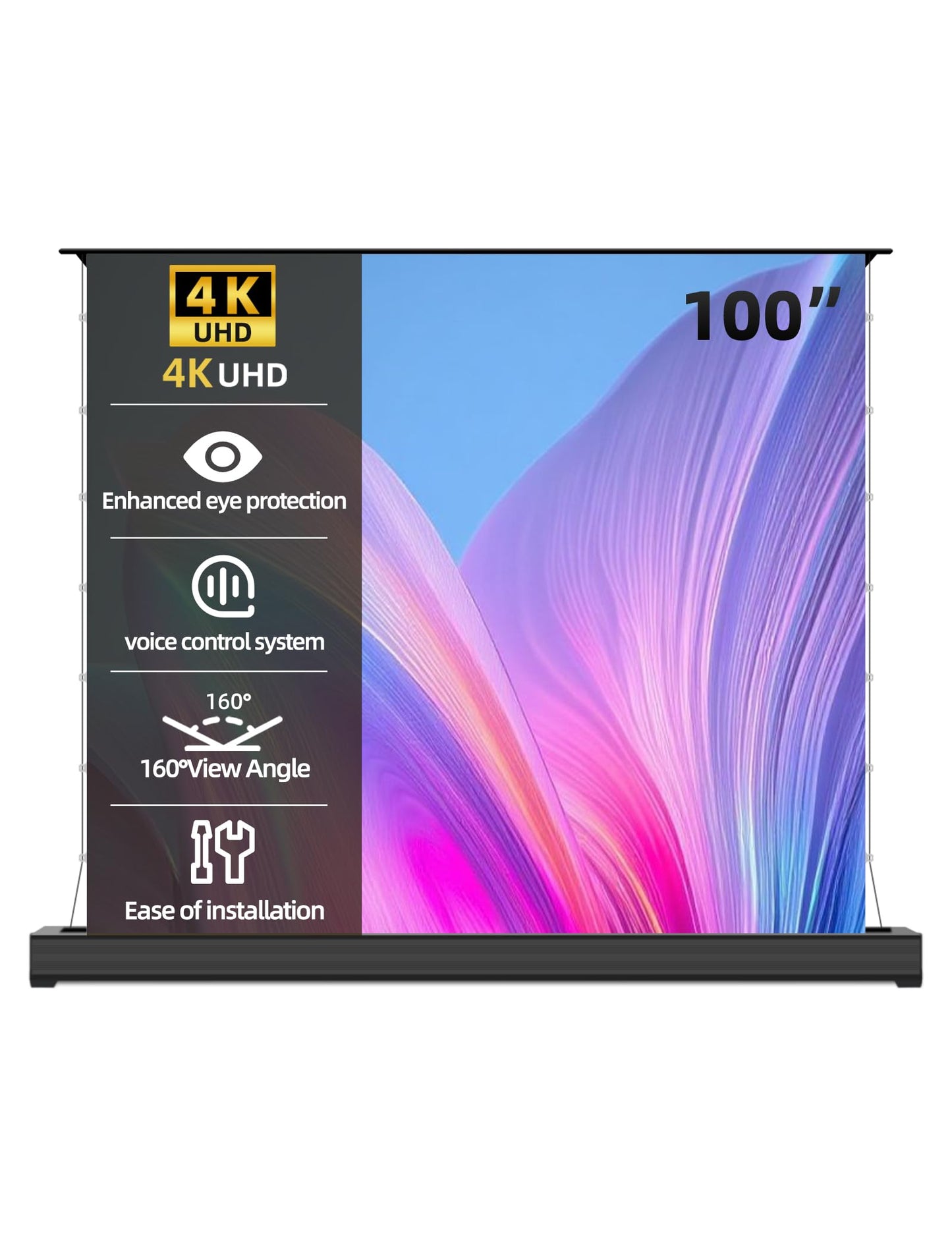 100" ALR Motorized Floor Rising Projector Screen for Long/Standard Throw Projector,Movie Screen for Home Theater,Motorized Projector Screen 4K/8K Ultra HD, Active 3D