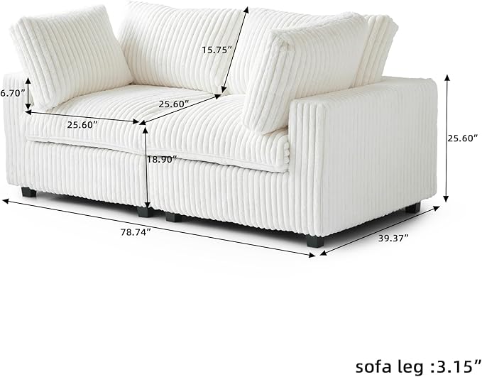 WJShome Cloud Modular Sectional Sofa,78" Plush Sofas for Living Room,Love Sofa Couch,2 Seater Comfy Couch Deep Seat Couches,Covers Washable&Replaceable (Beige)