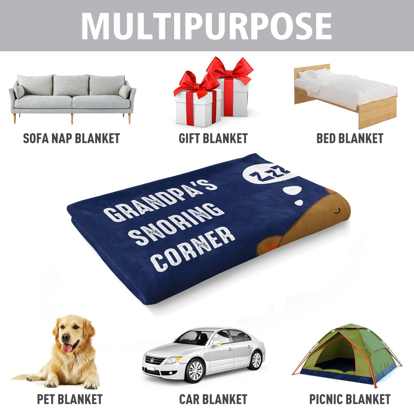 Niyewsor Grandpa Gifts, Grandparents Day Gifts for Grandpa, Birthday Gift for Grandfather, Grandpa's Snoring Corner Blanket, Gift for Grandfather from Granddaughter, Grandkids, 60"x50"