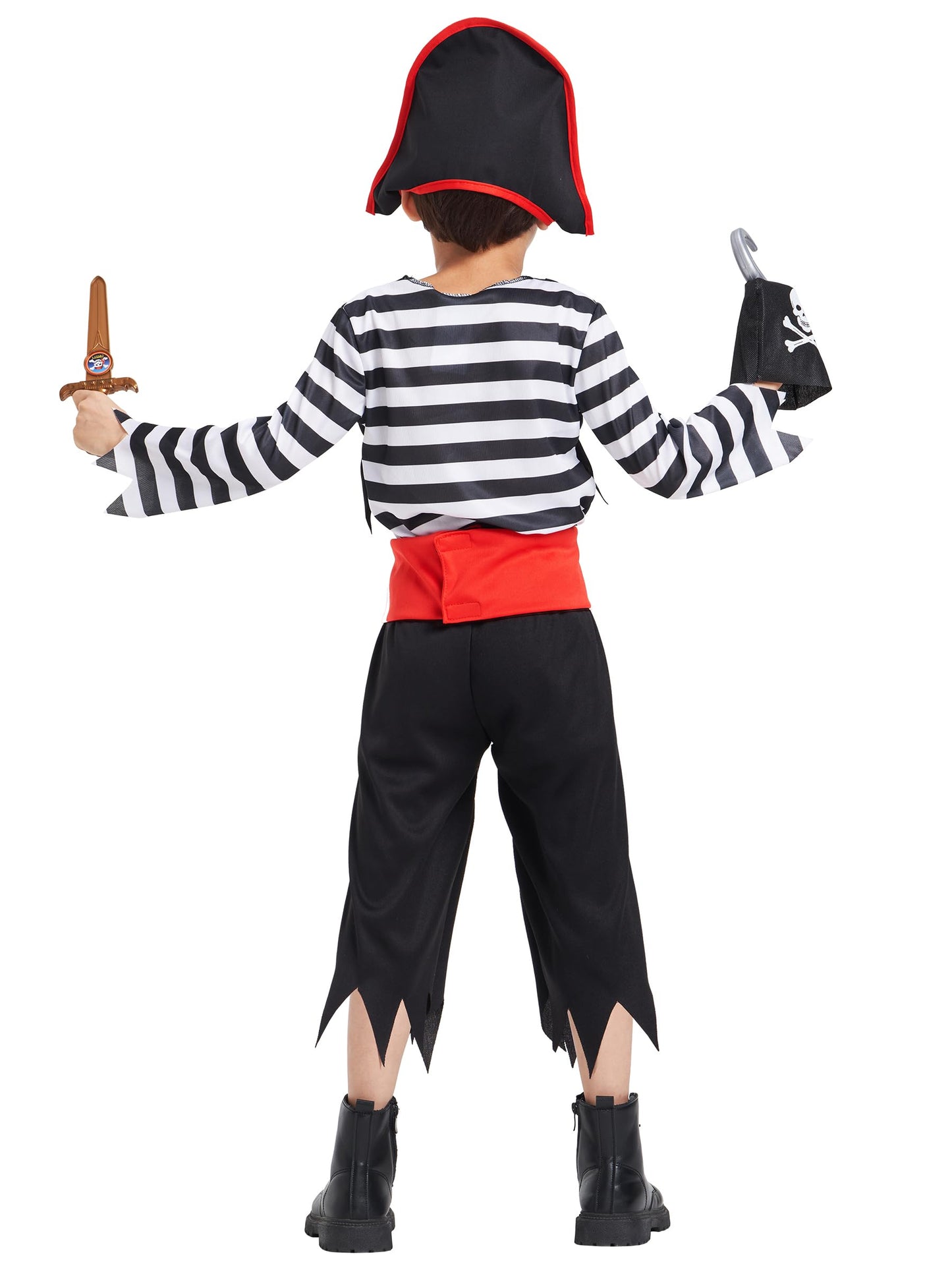 IKALI Pirate Costume for Kids Boys,Toddler Pirate Role Play Dress Up with Bandana, Cutlass, Hat 8-10 Years