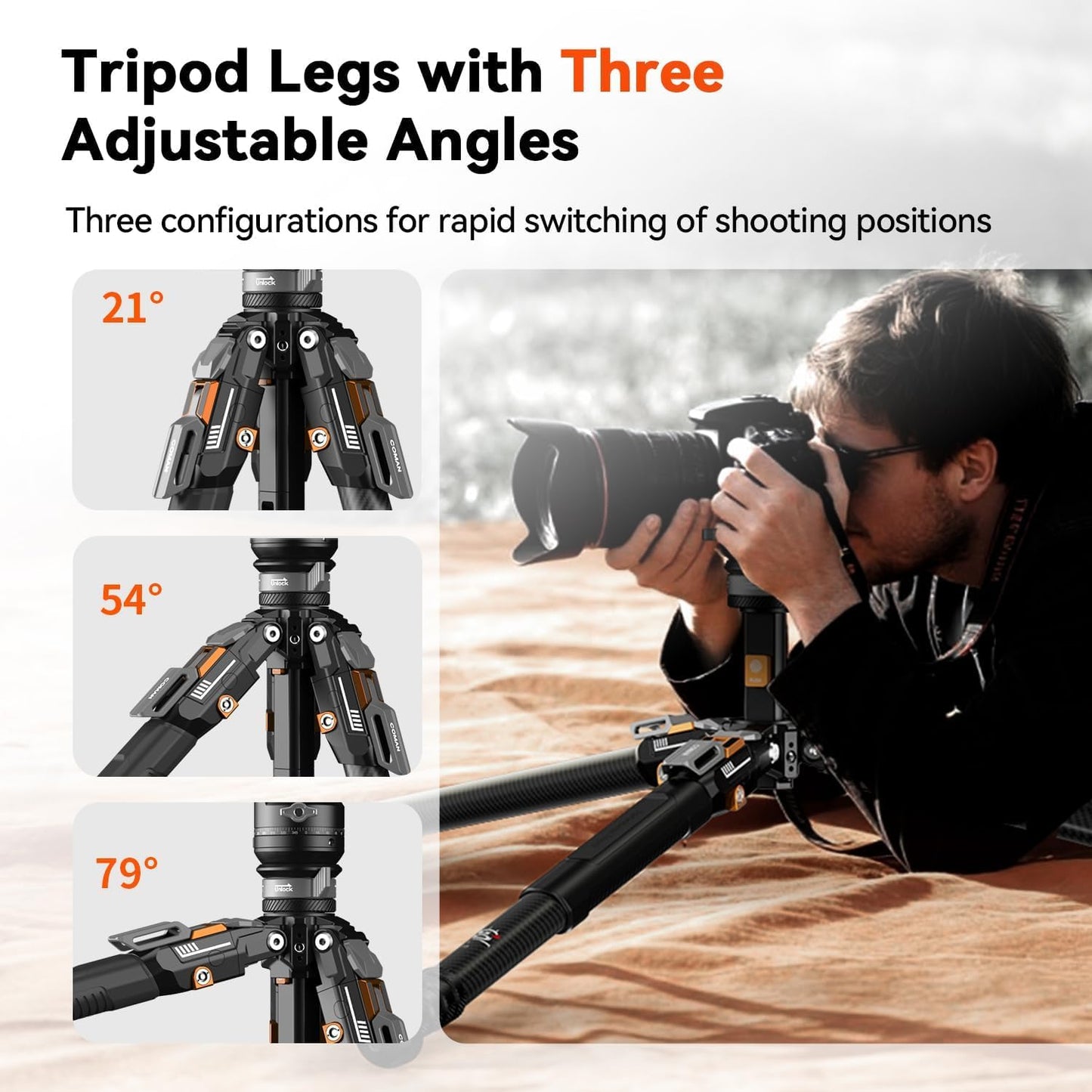 COMAN T1SV5 One-Snap Release Carbon Fiber Tripod, 63" Adjustable Professional Tripod for Camera, Heavy Duty Camera Tripod with V5 Fluid Head for Canon Nikon DSLR Telescope, Max Load 22 LB