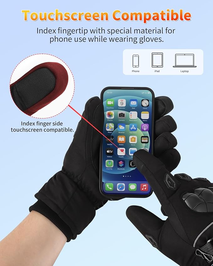 Heated Gloves for Men and Women, Full Hand Heating with Touchscreen, Dual Waterproof Warmer with 7.4V 3000mAh Battery, Electric Gloves for Winter Work Hunting Camping and Skiing