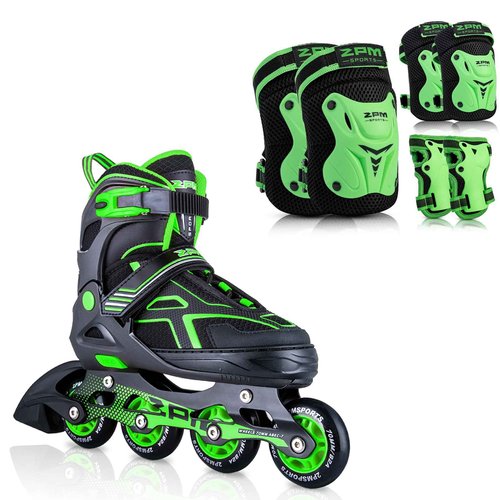 2PM SPORTS Green M Inline Skates & Green M Protective Gear Set