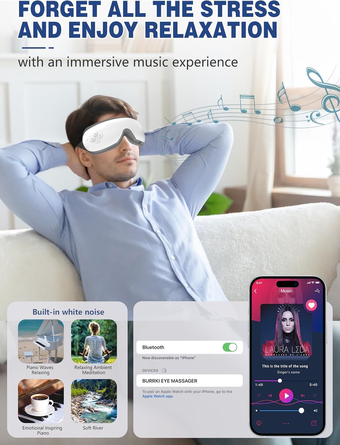 Eye Massager with Heat, Birthday Gifts for Mom Dad Her Him, Heated Eye Massager for Migraines with Compression and Bluetooth, Reduce Eyes Strain, Dark Circles and Improve Sleep