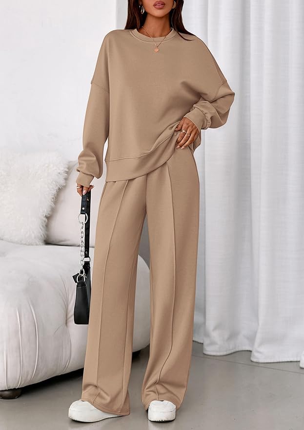 PRETTYGARDEN 2 Piece Sets For Women Fall Trendy Long Sleeve Sweatshirt Wide Leg Pants Loungewear Set Matching Sweatsuit