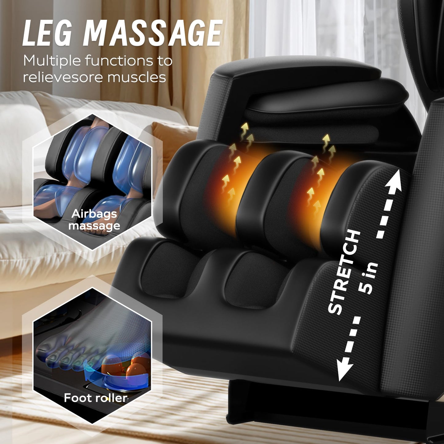 Full Body Massage Chair Recliner with Zero Gravity, Air Pressure Compression System, Heated Waist and Legs, Adjustable Footrest, Automatic Modes, Easy Setup Relaxation Seating for Home Office, Black