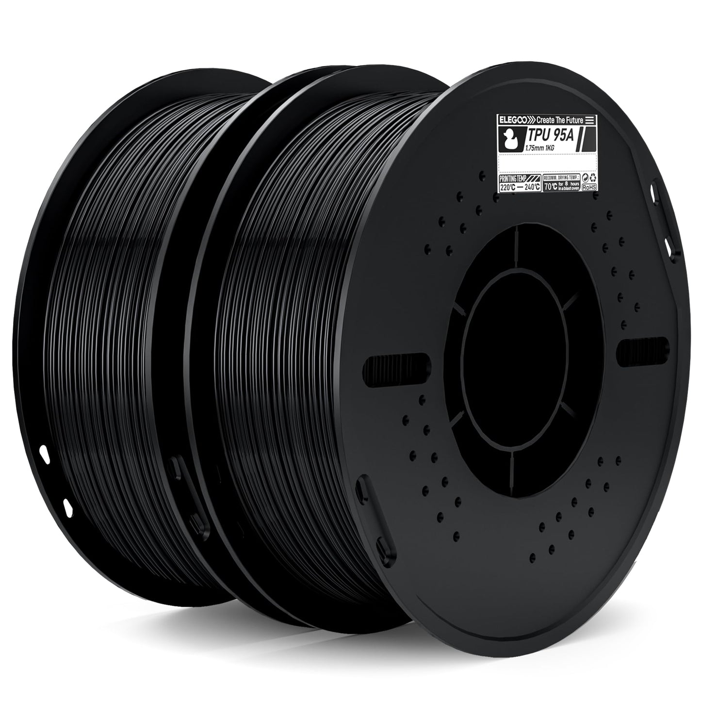 ELEGOO TPU Filament 1.75mm Black 2KG, 95A Flexible Soft 3D Printing Filament 2pcs 1KG Spool(2.2lbs) Fits for Most FDM 3D Printer