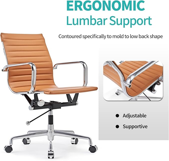 LUXMOD Mid Back Office Chair with Arms and Lumbar Support, Ergonomic Swivel Desk Chair for Receptionist, Executive, Home Office Use – Terracotta