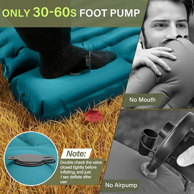 Camping Sleeping Pad, Ultralight Camping Pad with Pillow Built-in Foot Pump Inflatable Sleeping Mat Compact for Camping Backpacking Hiking Traveling