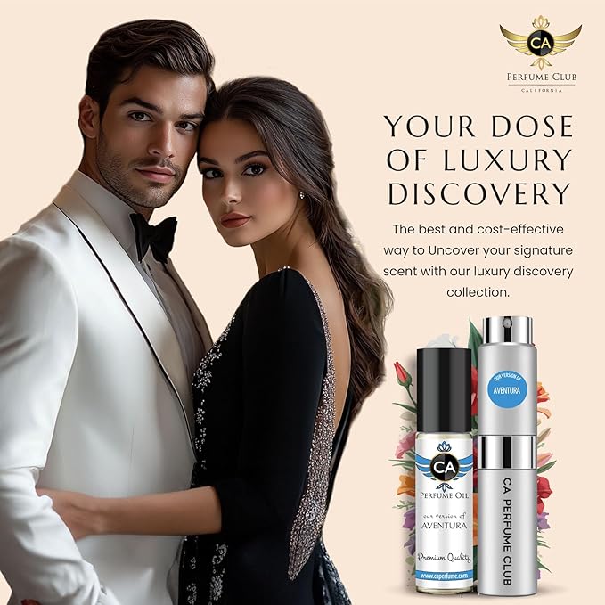 CA Perfume Duo Impression of Aventura For Men Cologne Eau de Parfum + Fragrance Body Oil Travel Size Roll-On Bottle 0.27 Fl Oz+0.33 Fl Oz