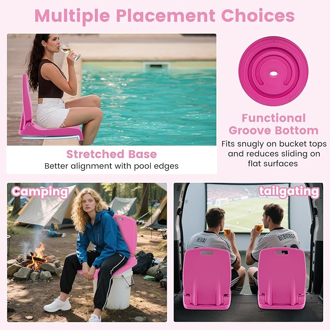 Goplus Poolside Chair for Edge of Pool, Foldable Portable Flip Seat w/Back Support & 2 Handles, Lightweight Outdoor Camping Chair for Stadium, Tailgating, Fishing, Boats, Beach (Pink, 1 Pack)