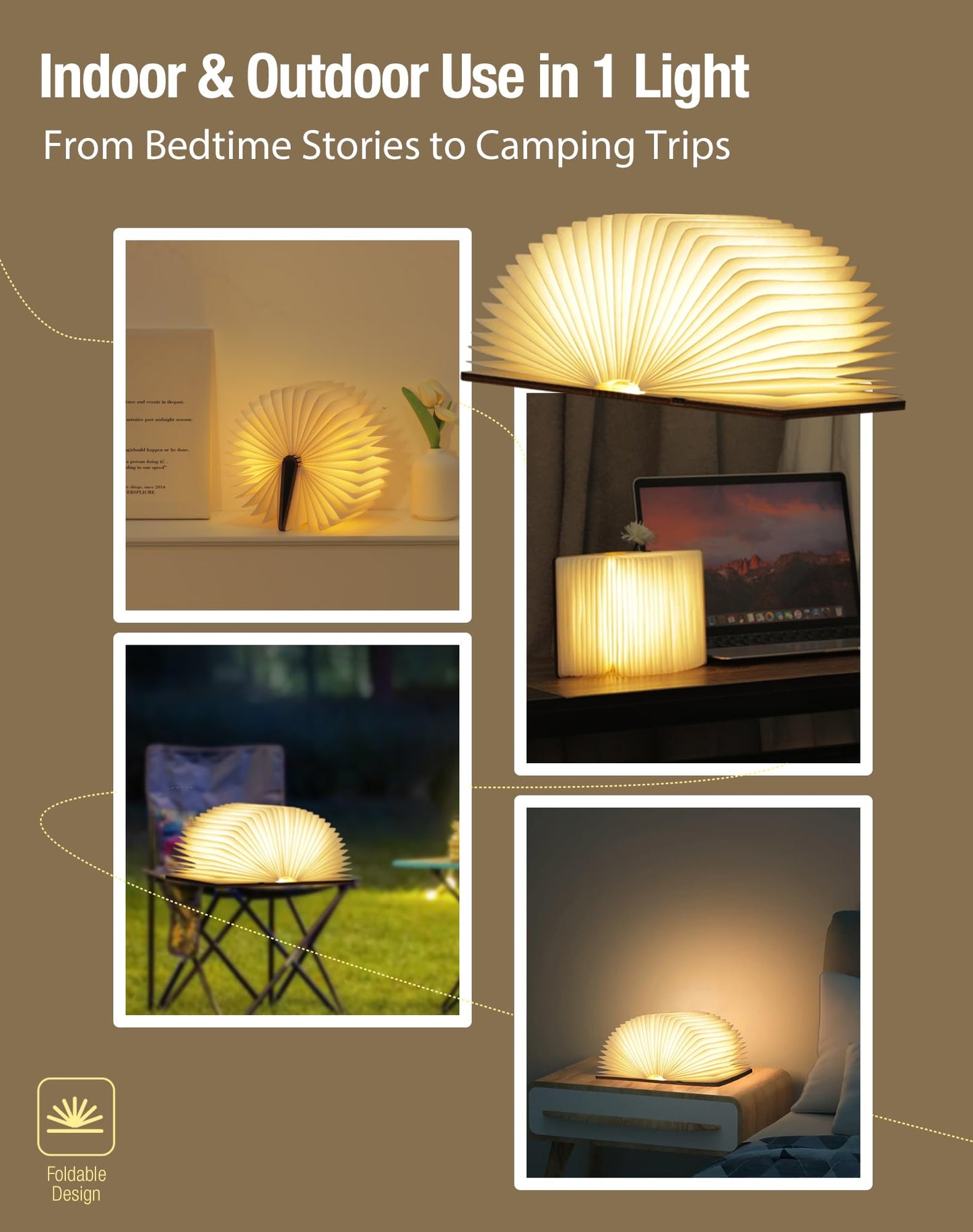 ZBOLE Wooden Book Lamp - Portable Folding LED Book Light for Reading, Unique Gift for Book Lovers, Magnetic Mood Lighting for Home&Library Decor (Maple)