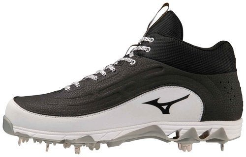 Mizuno Men's 9-Spike Ambition 3 MID Baseball Cleats, Black-White, 13