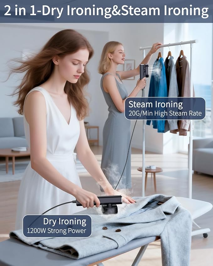 Portable Steamer For Clothes Travel Mini Steamer and Iron Fast 10s Heat-Up, Horizontal and Vertical 1200W Effortless Wrinkle Removal, Garment Steamer and Iron for Travel Office Home(110-120V)