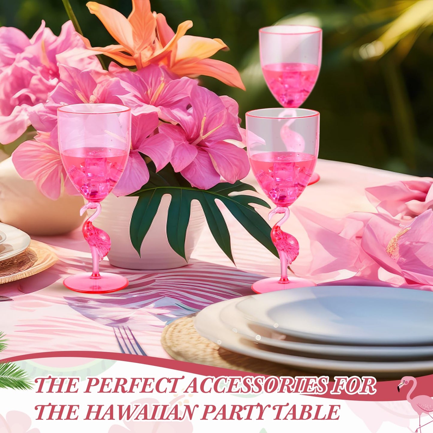 Singhoow 4 Pcs Flamingo Stem Wine Glasses 14oz Plastic Pink Glasses Reusable Funny Drinkware for Wine Beverage Flamingo Fiesta Party Favor Supplies
