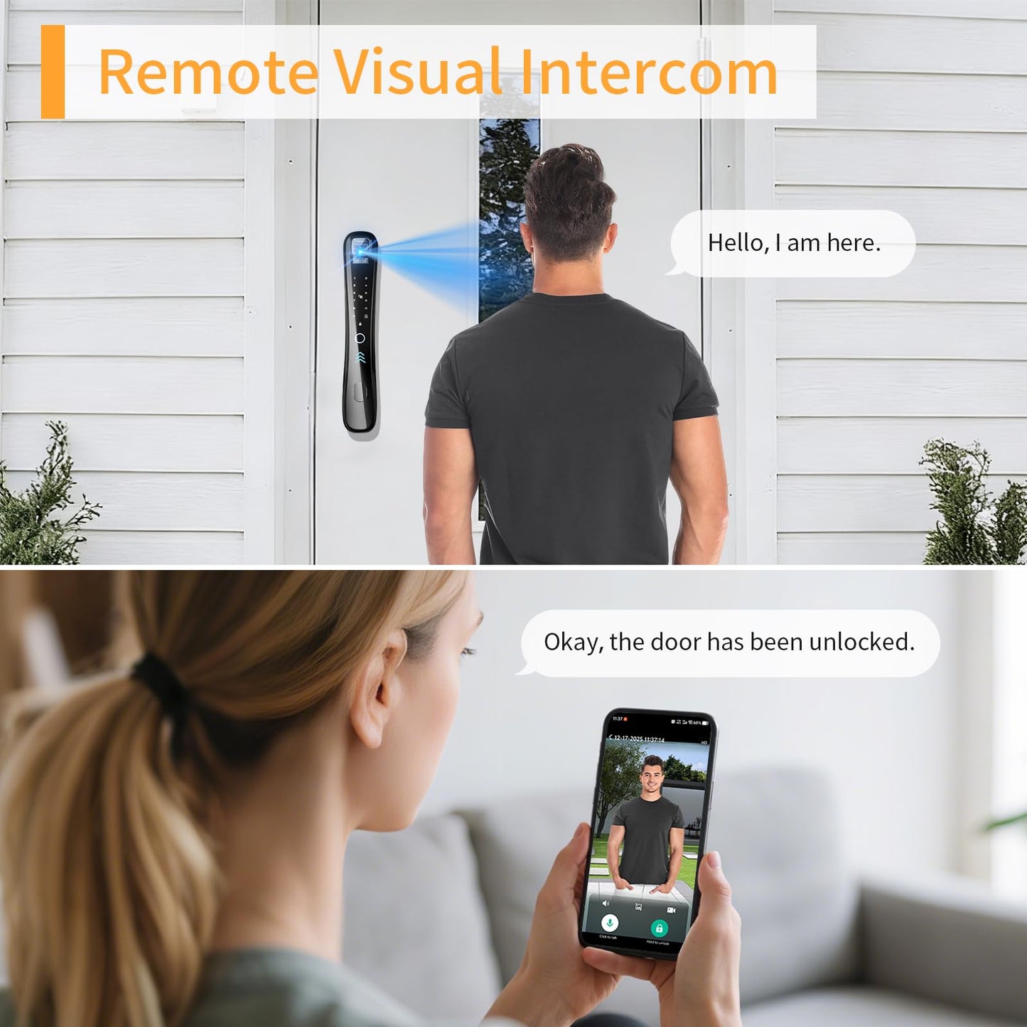 Smart Lock with Camera & Video Doorbell, 8-in-1 Keyless Entry Door Lock with Keypad, Smart Deadbolt for Front Door, Fingerprint Lock Built-in Wi-Fi, Voice Control & Remote Control, Two-Way Talk