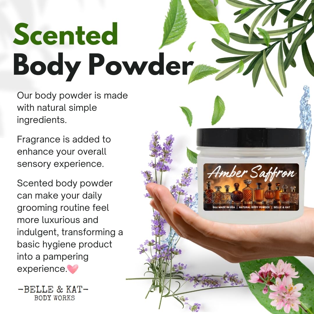 Amber & Saffron (our version of B. Rouge type) Body Dusting Powder for Men & Women - 8oz Container - Made in the USA