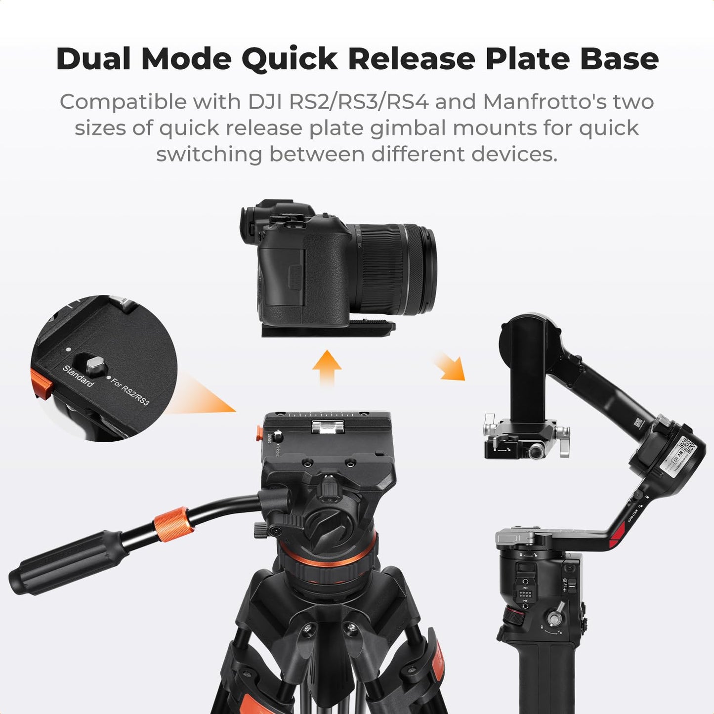 K&F CONCEPT 75" Video Tripod, Heavy Duty Camera Tripod Stand with Fluid Head Damping Adjustable, Load up to 22lb, QR Plate Compatible with Canon Nikon Sony and Other DSLR Camcorder