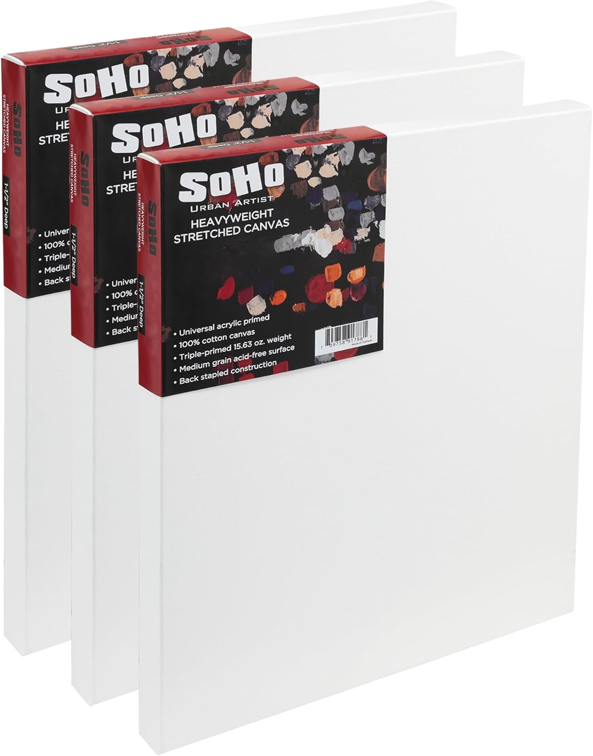 SoHo Urban Artist, 30x36 Heavyweight Stretched Cotton Canvas for Painting - 1.5" Deep- 3 Pack, Triple Primed, 100% Cotton Canvas, Archival, Universal Primed for Oil, Acrylic, Alkyd, Mixed Media