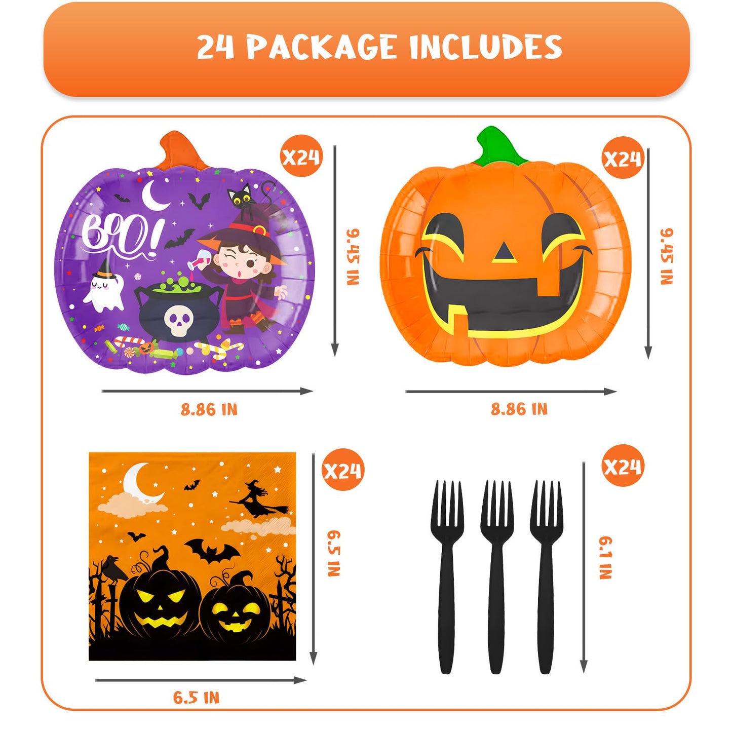 YQUQWN 48 PCS Halloween Pumpkin Shaped Paper Plates and Napkins Set, Perfect for School Events, Holiday Celebrations, Trick-or-Treat Parties, and Themed Gatherings, Disposable and Fun Decor