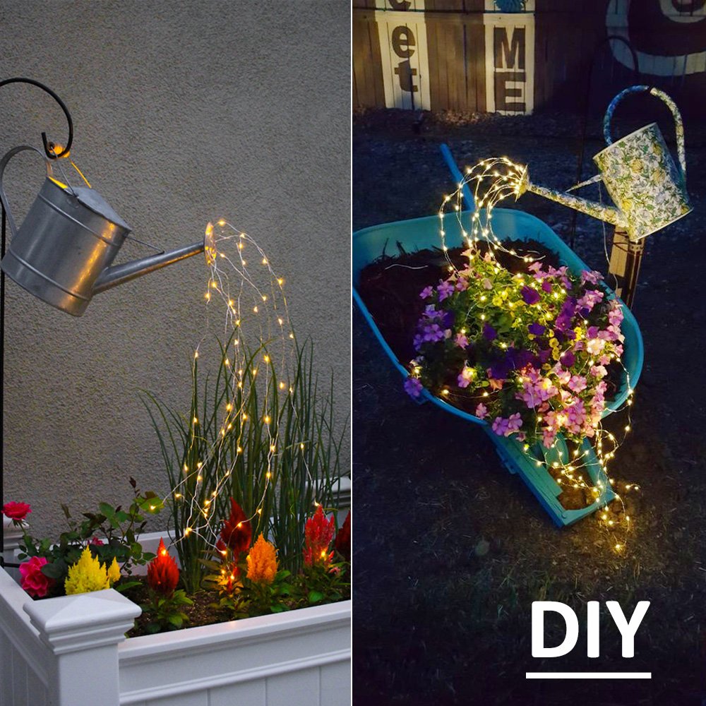 soltuus Solar Fairy String Lights Outside, Multi Strand 180 LEDs Watering Can Light for Outdoor, Waterproof Solar Powered Waterfall Lights, Firefly Bunch Lights for Garden Decor, Warm White