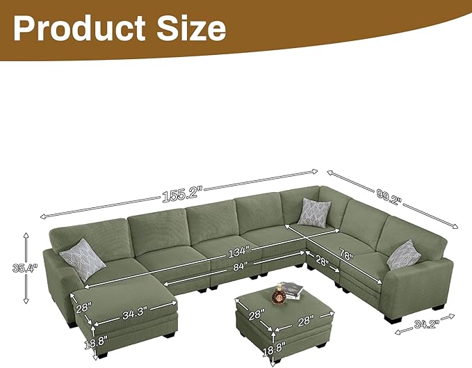 Legend Vansen Sectional Couches for Living Room,L-Shaped Corduroy Sofa with Ottoman for Living Room,Bedroom and Apartment (Olive, U-9)
