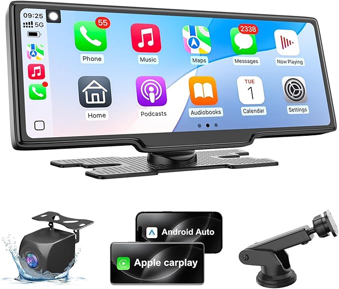 HK5 Carplay Screen for Car, 10.26’’ HD Wireless Apple Carplay & Android Auto Touchscreen with Backup Camera, Car Play Scre...