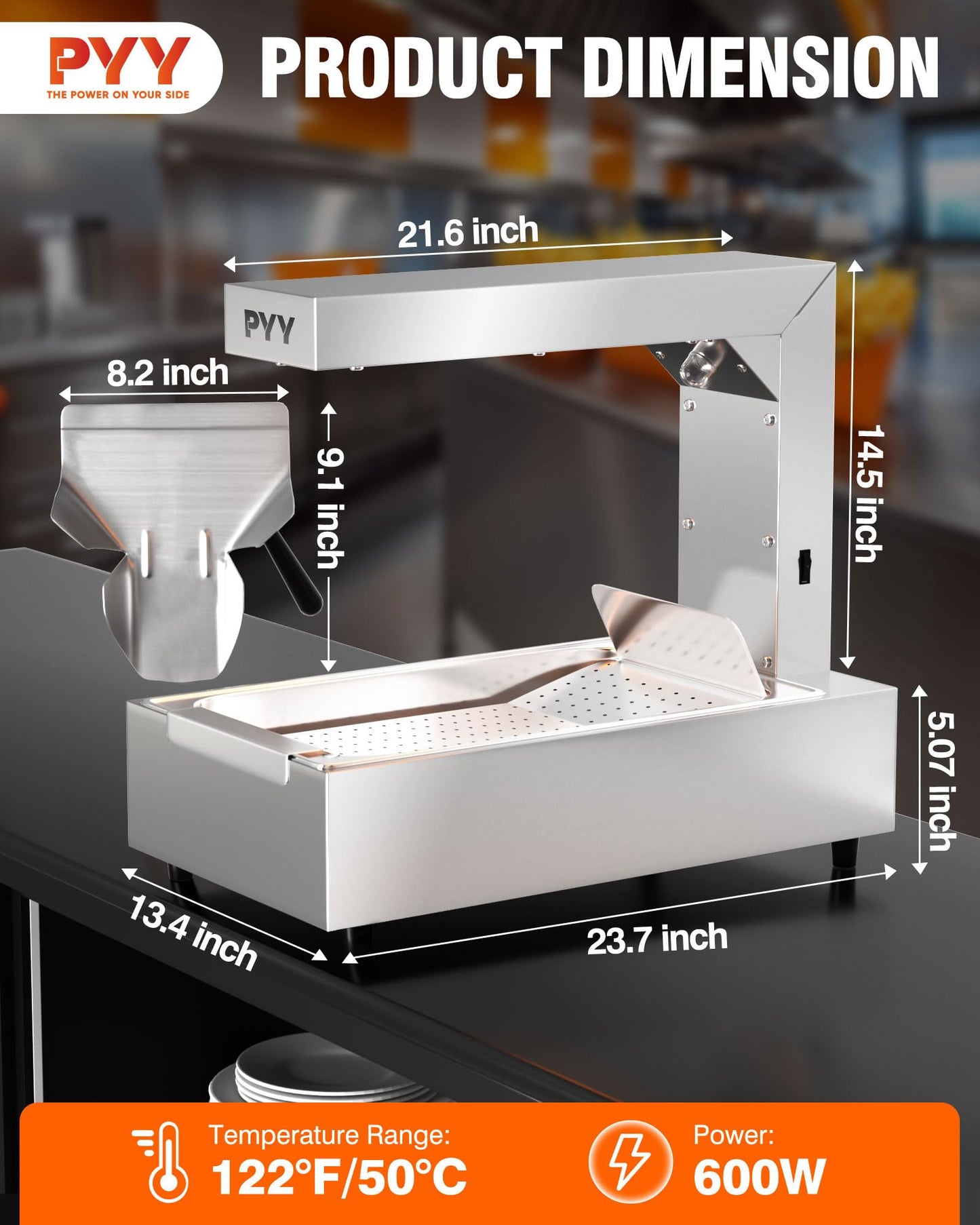 PYY French Fry Warmer - Commercial Food Heat Lamp Food Warmer Light 122°F Free-Standing Warming Fry Dump Station Countertop Fries Warmer Commercial Food Warmer for Chips Churros Buffet Restaurant