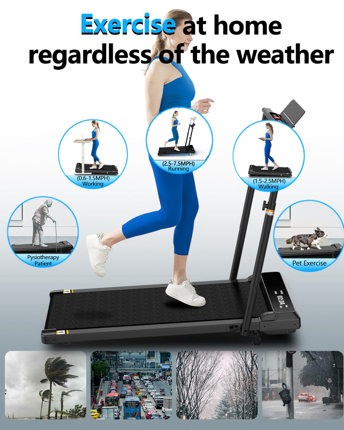 Ueadcm Walking Pad with Adjustable Handle Bar, Walking Pad Under Desk Treadmill with Remote Control and LED Display, 3 in 1 Foldable Treadmill for Home and Office, 2.5 HP Walking Pad with Incline