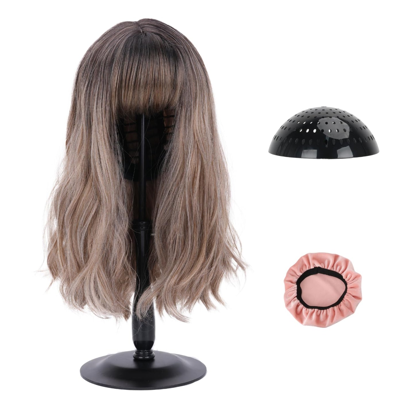 Wig Stand - Adjustable Wig Stand with Metal Base (12-19), Non-Slip Velvet Cover, Breathable Top, Easy Assembly, Stable Holder fo