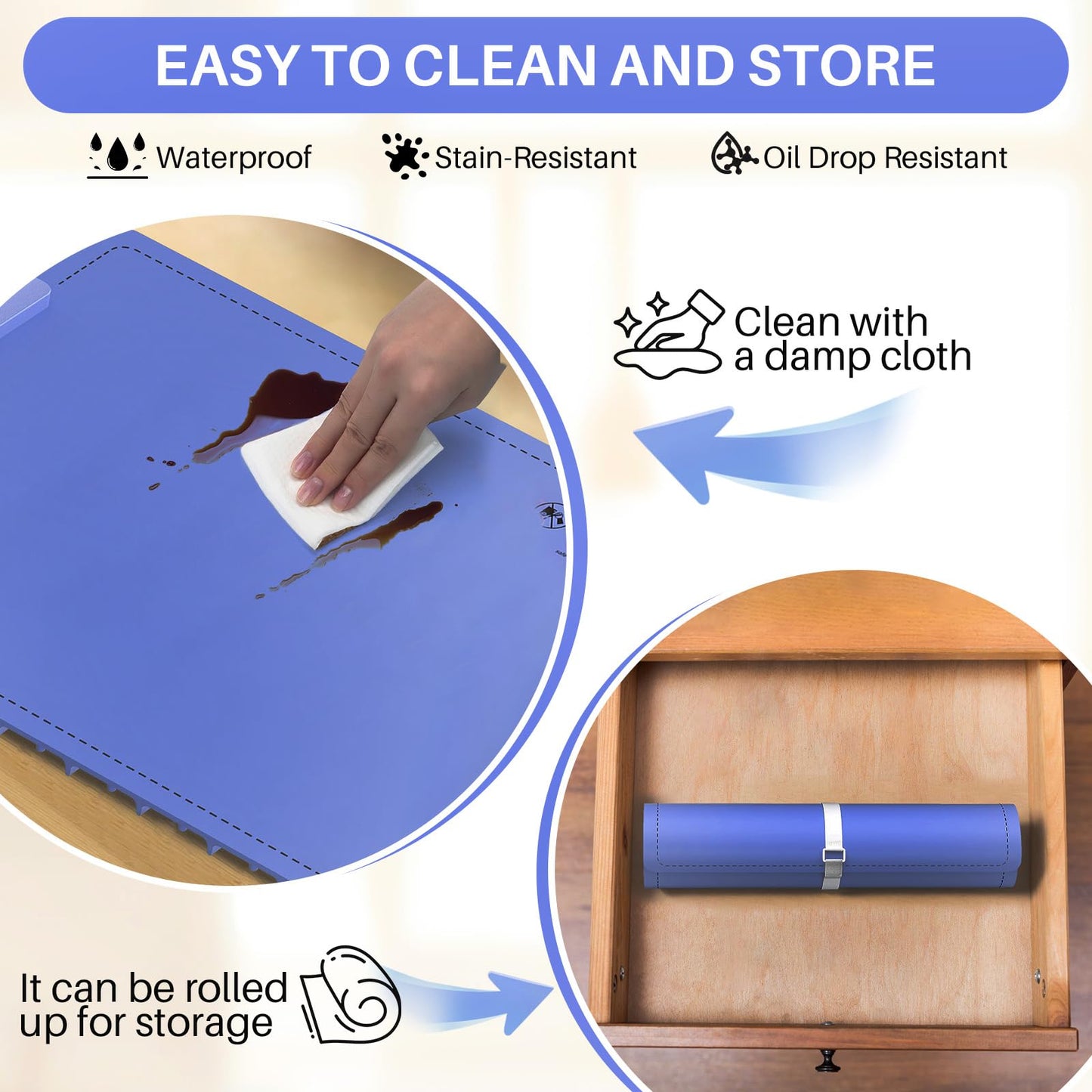 CJC Warming Mat for Food-Electric Warming Tray and Full Surface Heating,5 Temp Settings,4H Timer,Rollable Portable,24H Heating by Appointment,with 2M Cable,for Parties Gatherings Daily Use（Blue）