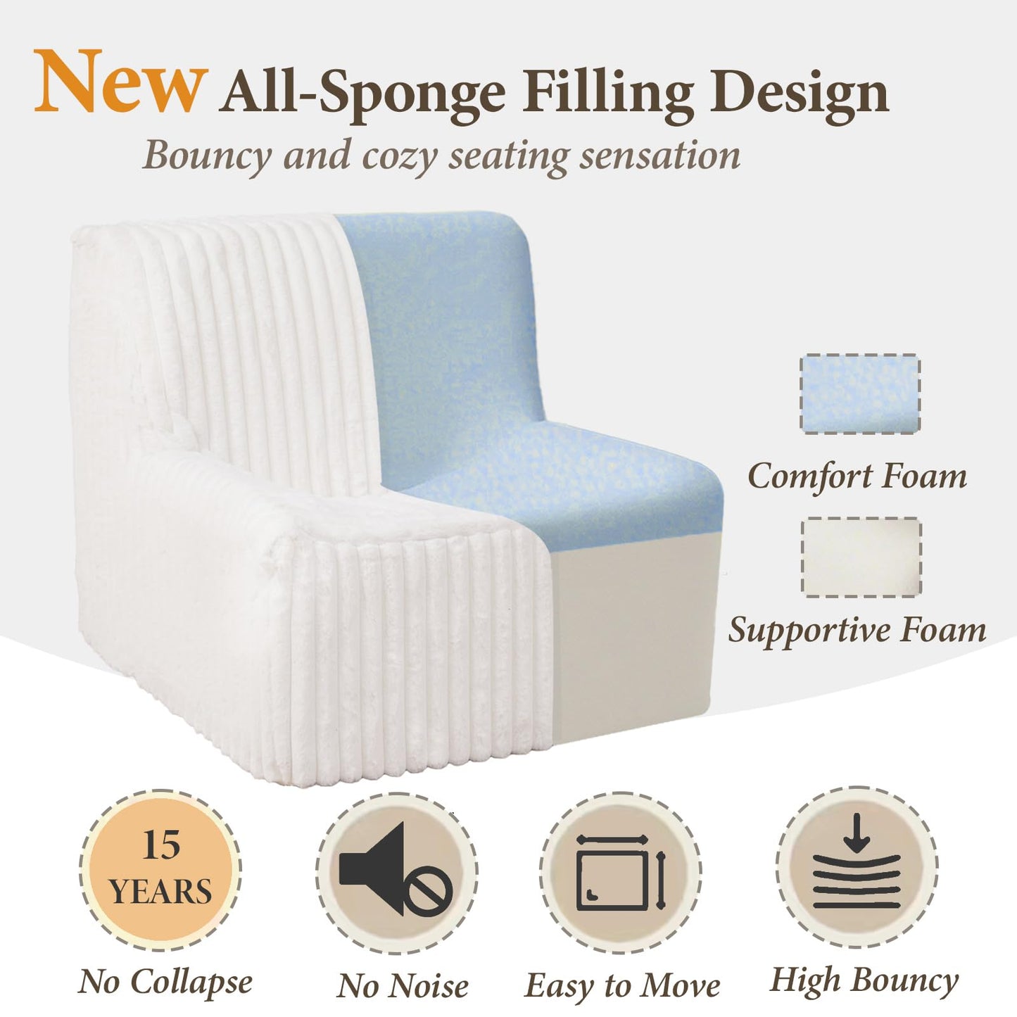 Trenda Super Comfy Lazy Sofa Chair, Soft Faux Fur Accent Chair for Living Room, Lounge Armless Floor Couch for Bedroom, Cozy Modern Single Sofa with Mememory Foam to Reading, Gaming (White)