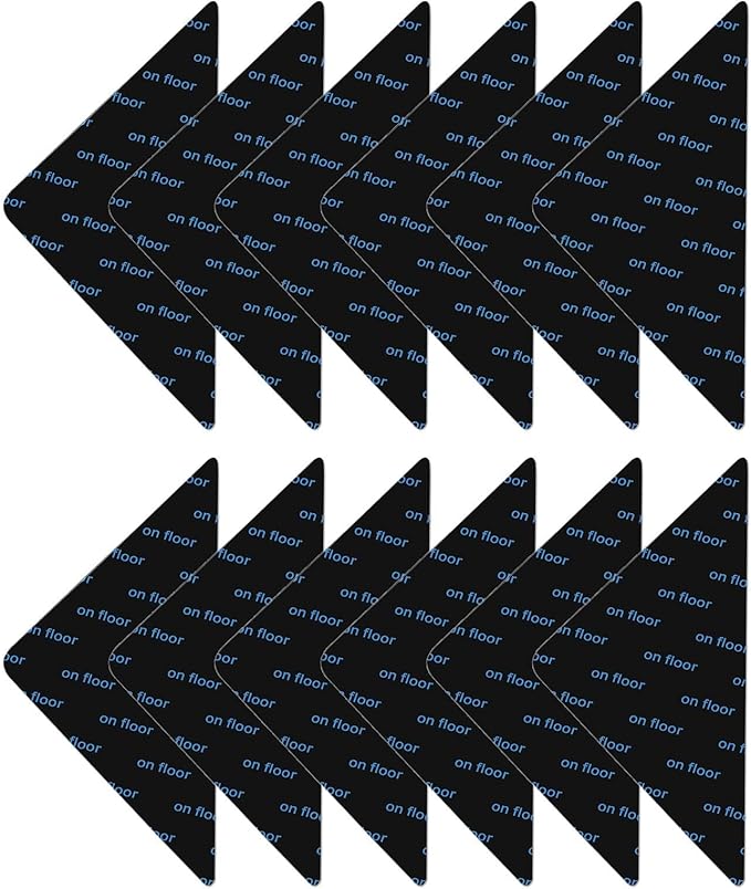 Rug Stickers for Wood Floor - Double-Sided Grippers 12PCS Triangle Carpet Stickers | Washable Non-Slip Carpets Corner Tape, Strong Rugs Fixing Pads for Hardwood Floor Area Rugs, Reusable Carpet Grip