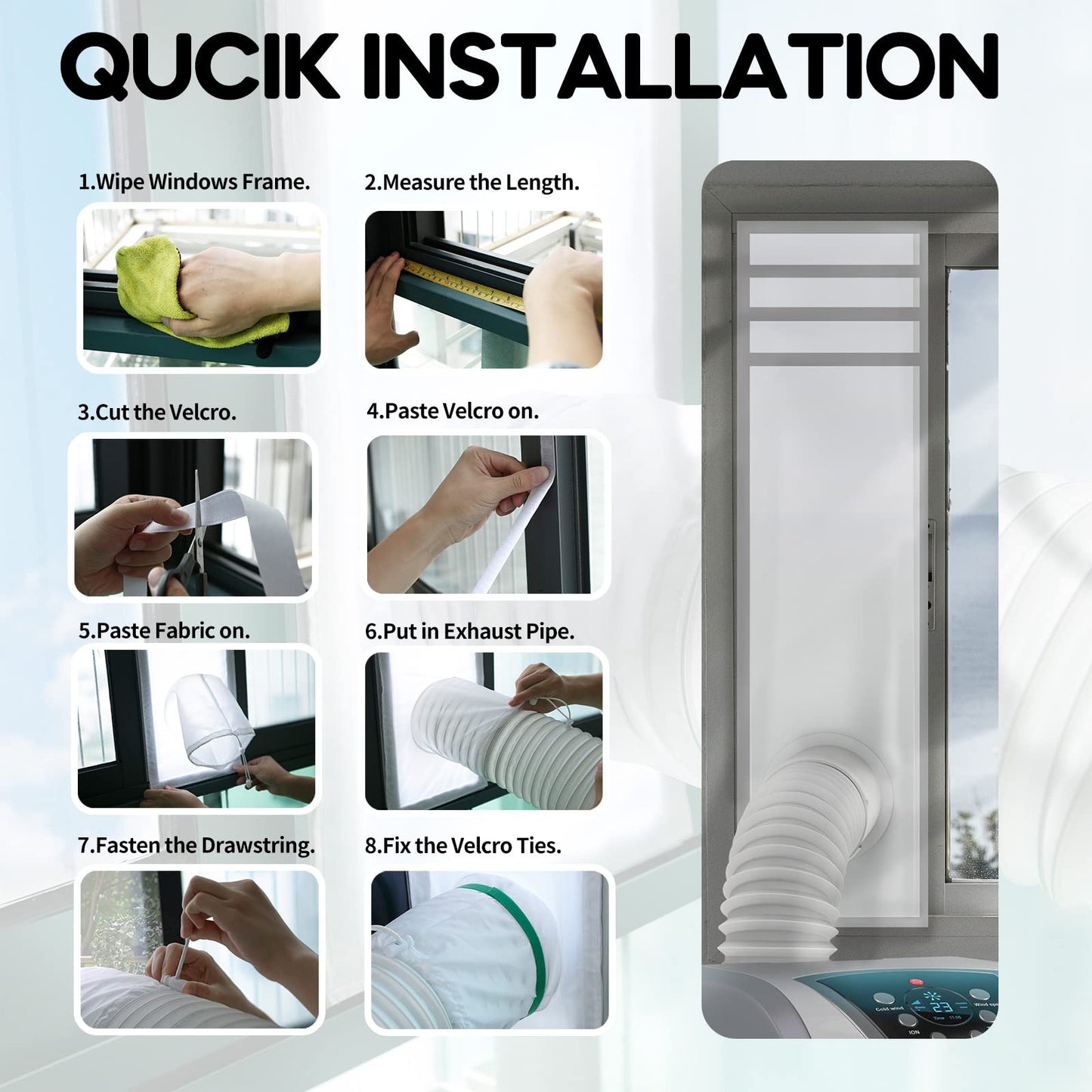 Loviga Portable Air Conditioner Window Kit, Window Vent Kit Seal Kit for Portable Air Conditioner Dryer, 10x40~64 Inch Length Adjustable 2022 Upgraded 100% Sealing Waterproof Easy to Install