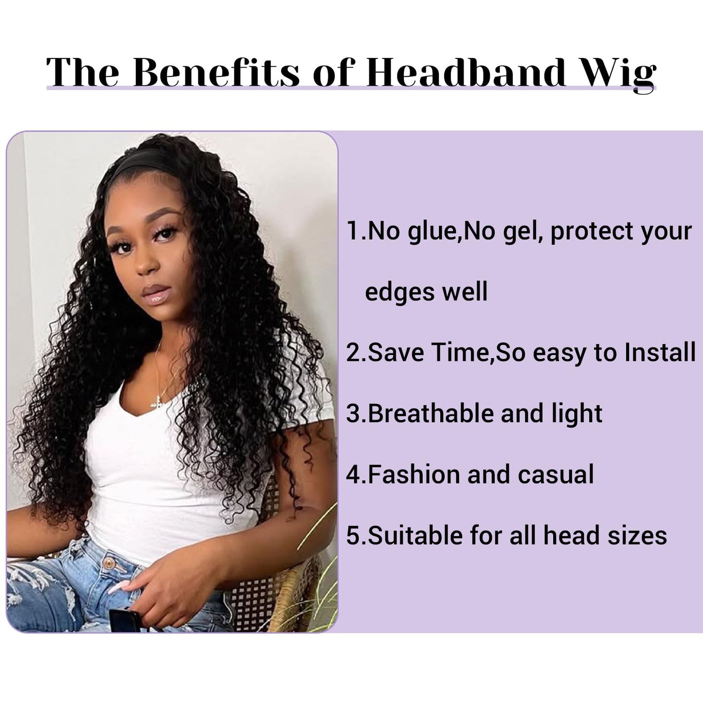 DSEKCAIN Deep Wave Headband Wig Human Hair 22 Inch 200 Density 100% Real Human Hair Deep Curly Headband Wig No Glue No Sew In Gl